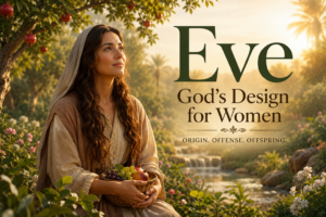 A peaceful biblical garden scene symbolizing Eve, motherhood, and God’s design for women.
